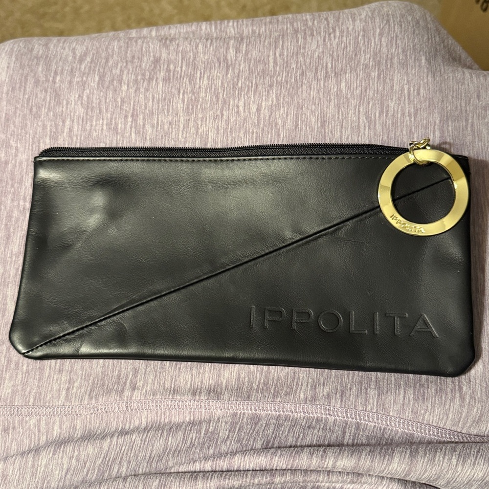 Ippolita Black Leather Jewelry Cosmetic bag pouch NEW  9x4"